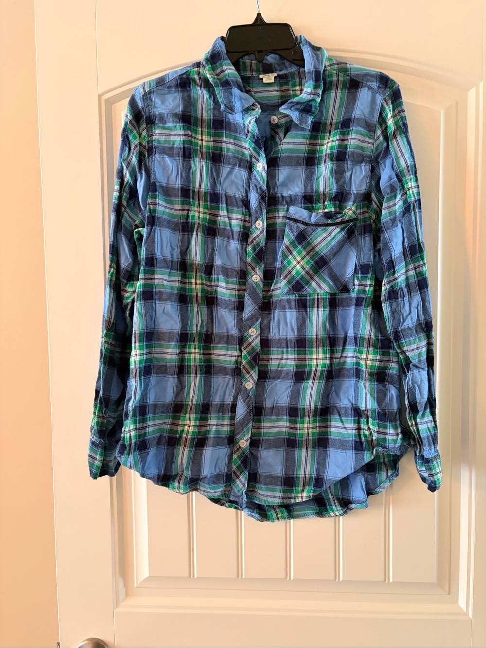 aerie Blue and Green Plaid Button-Down Shirt
